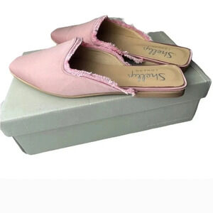 Shellys London "Kat" light pink fringed loafer mule Size 6.5 NWT IN BOX